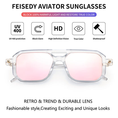 FEISEDY Vintage Square 70s Flat Aviator Sunglasses Women Men Classic Retro Stylish Frame UV400 Sunglasses B2622