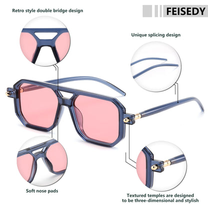 FEISEDY Vintage Square 70s Flat Aviator Sunglasses Women Men Classic Retro Stylish Frame UV400 Sunglasses B2622