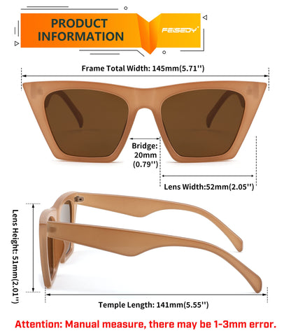 FEISEDY Vintage Square Cat Eye Sunglasses Women Trendy Cateye Sunglasses B2473