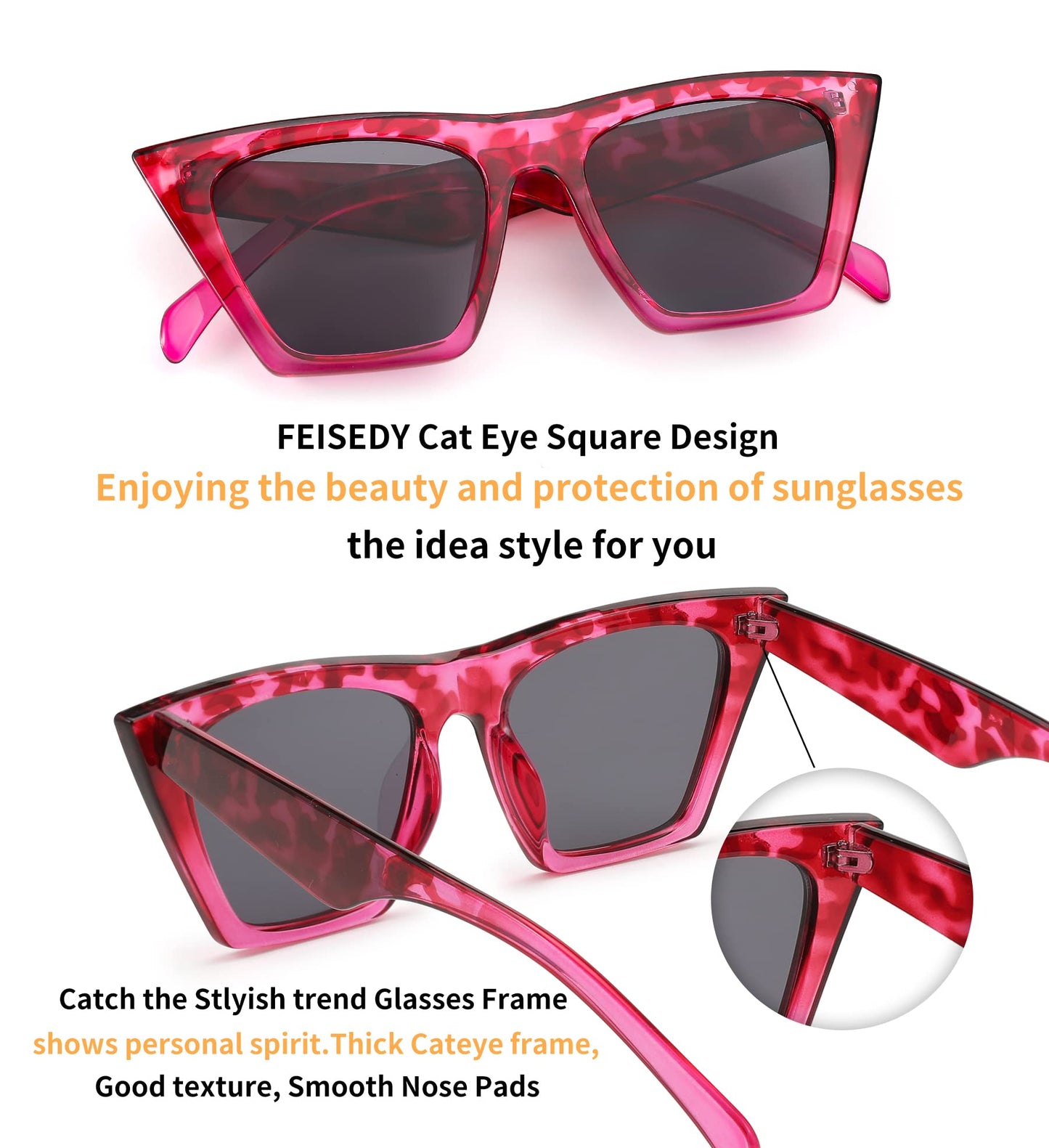 FEISEDY Vintage Square Cat Eye Sunglasses Women Trendy Cateye Sunglasses B2473