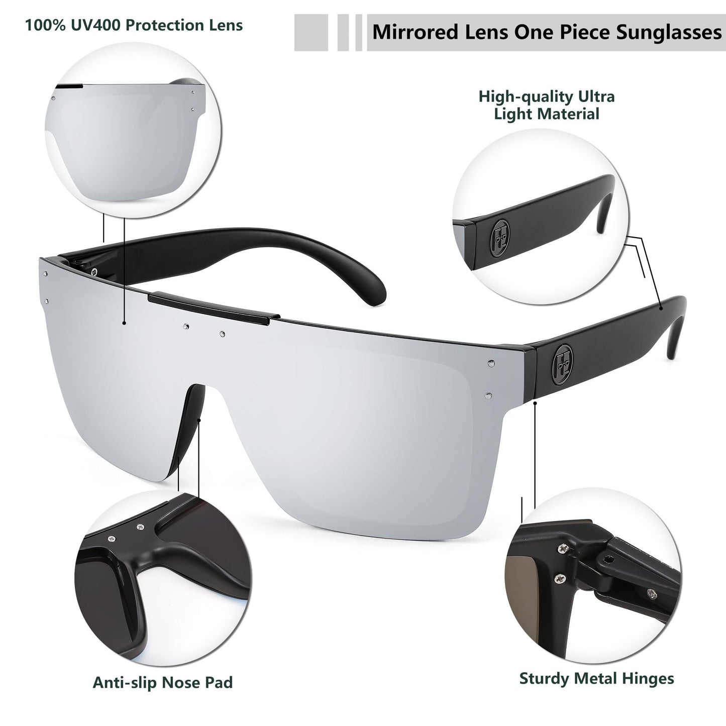 FEISEDY Men Sunglasses Polarized Oversized Square Flat Top Cycling Running Fishing Golf Hiking Sports B2990