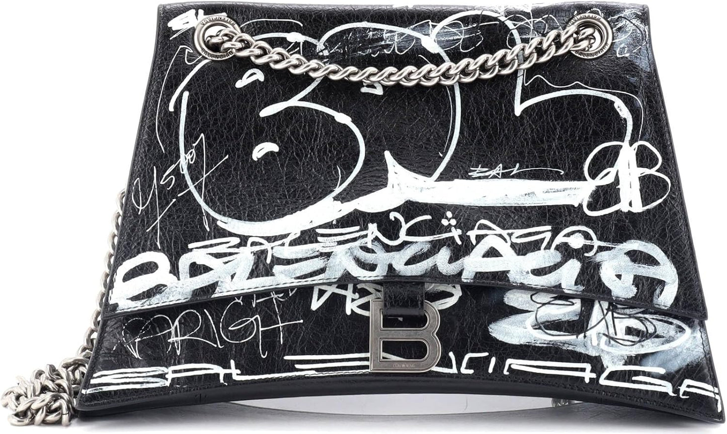 Pre-Loved Graffiti Crush Chain Flap Bag Leather Medium, Black