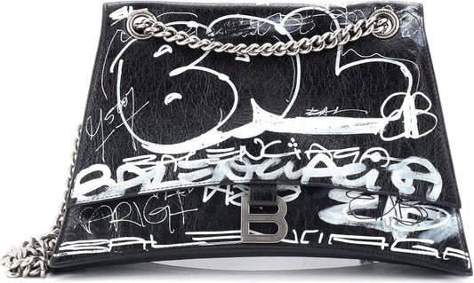 Pre-Loved Graffiti Crush Chain Flap Bag Leather Medium, Black