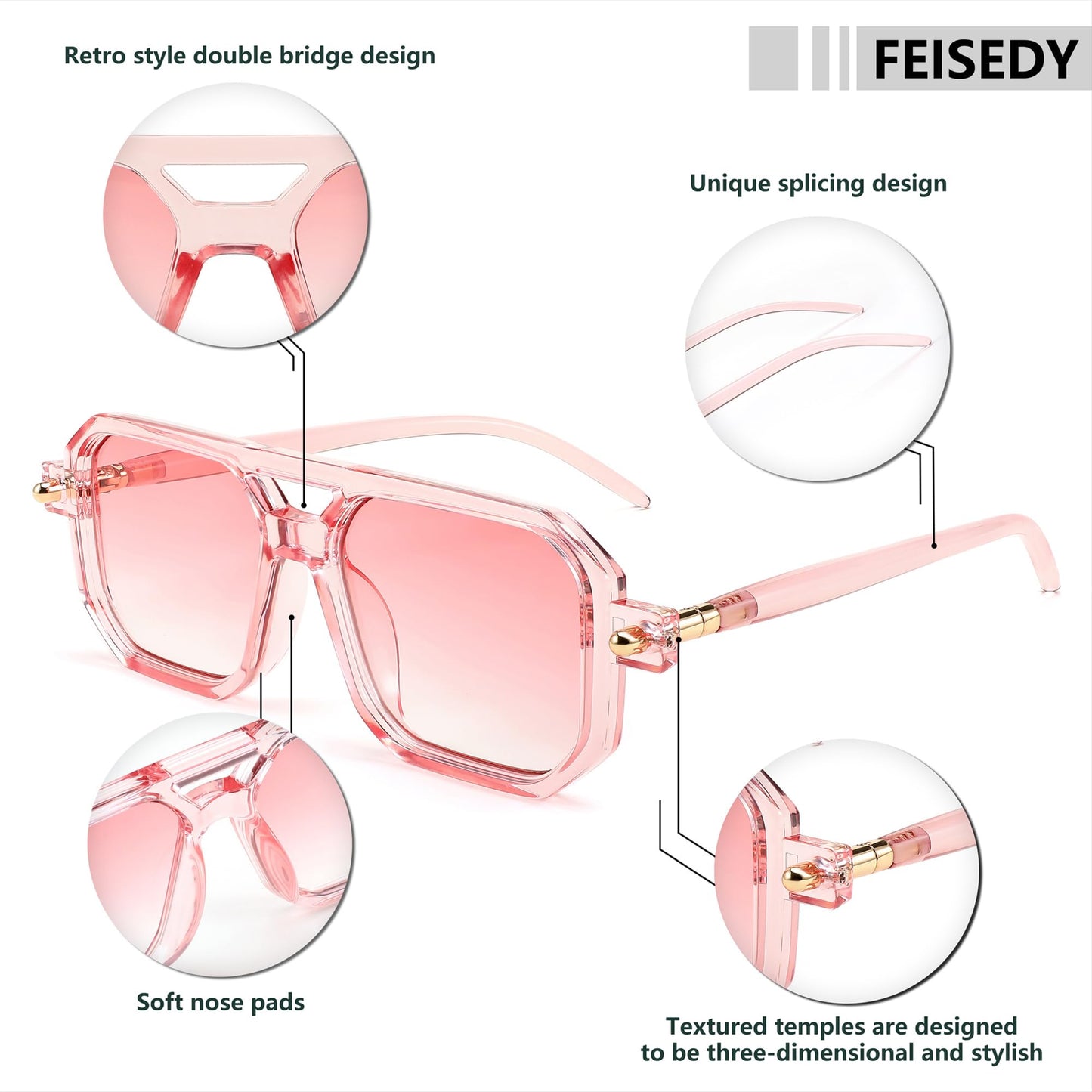 FEISEDY Vintage Square 70s Flat Aviator Sunglasses Women Men Classic Retro Stylish Frame UV400 Sunglasses B2622