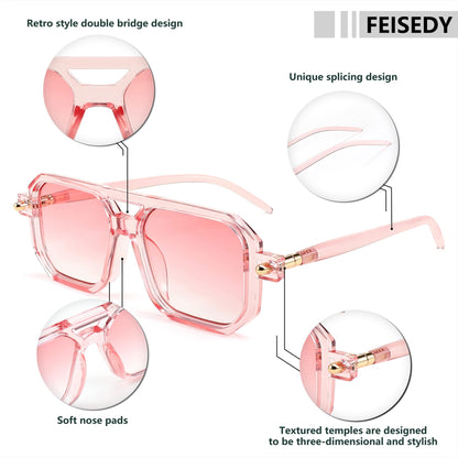 FEISEDY Vintage Square 70s Flat Aviator Sunglasses Women Men Classic Retro Stylish Frame UV400 Sunglasses B2622
