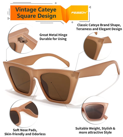 FEISEDY Vintage Square Cat Eye Sunglasses Women Trendy Cateye Sunglasses B2473