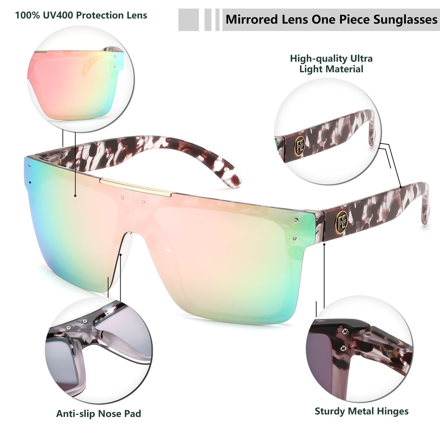 FEISEDY Men Sunglasses Polarized Oversized Square Flat Top Cycling Running Fishing Golf Hiking Sports B2990