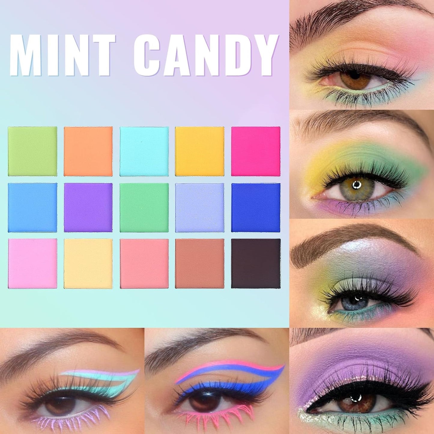UCANBE Bright Colorful Neon Rainbow Makeup Eyeshadow Palette 15 Shades Green Purple Yellow Make Up Pallets Kit Vibrant Shimmer Matte Pigmented Blendable - Fruit Punch
