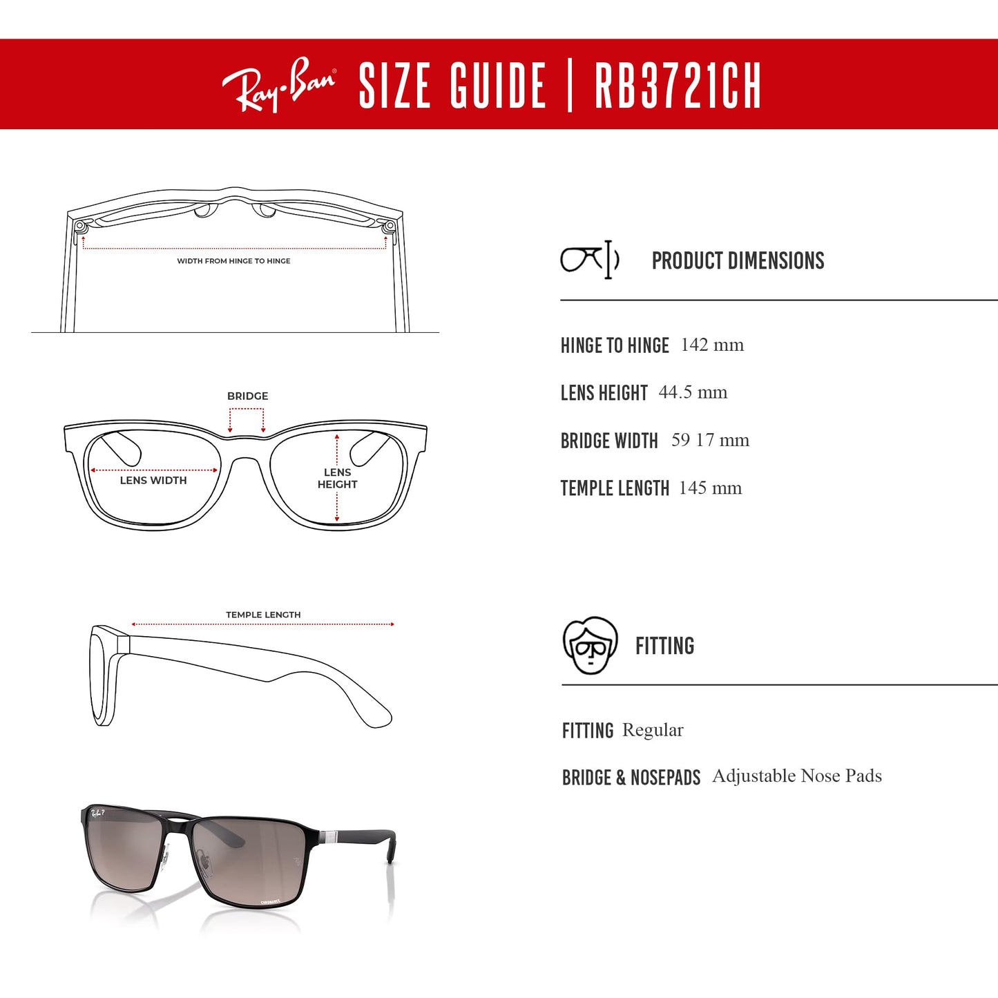 Ray-Ban RB3721CH Square Sunglasses for Men for Women + BUNDLE With Designer iWear Complimentary Eyewear Kit