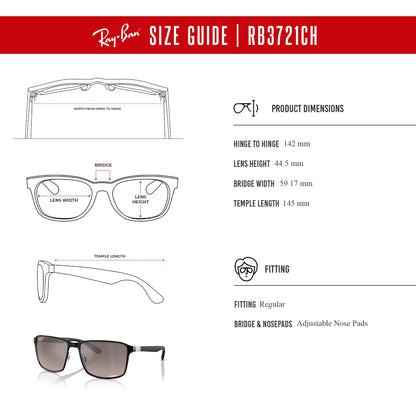 Ray-Ban RB3721CH Square Sunglasses for Men for Women + BUNDLE With Designer iWear Complimentary Eyewear Kit