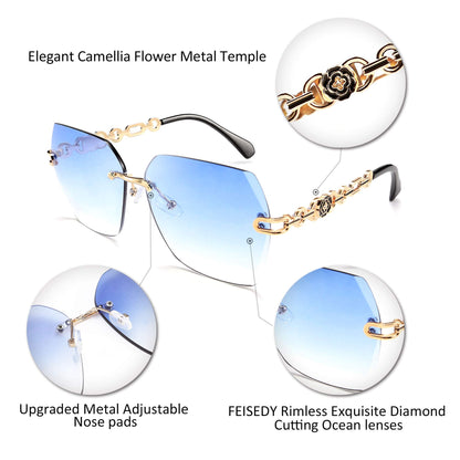 FEISEDY Classic Rimless Sunglasses Women Metal Frame Diamond Cutting Lens Sun Glasses B2567