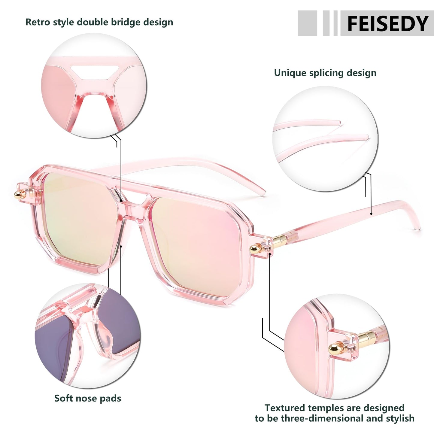FEISEDY Vintage Square 70s Flat Aviator Sunglasses Women Men Classic Retro Stylish Frame UV400 Sunglasses B2622