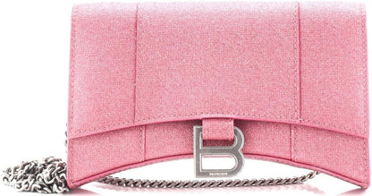 Pre-Loved Hourglass Chain Wallet Glitter Leather, Pink