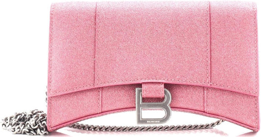 Pre-Loved Hourglass Chain Wallet Glitter Leather, Pink