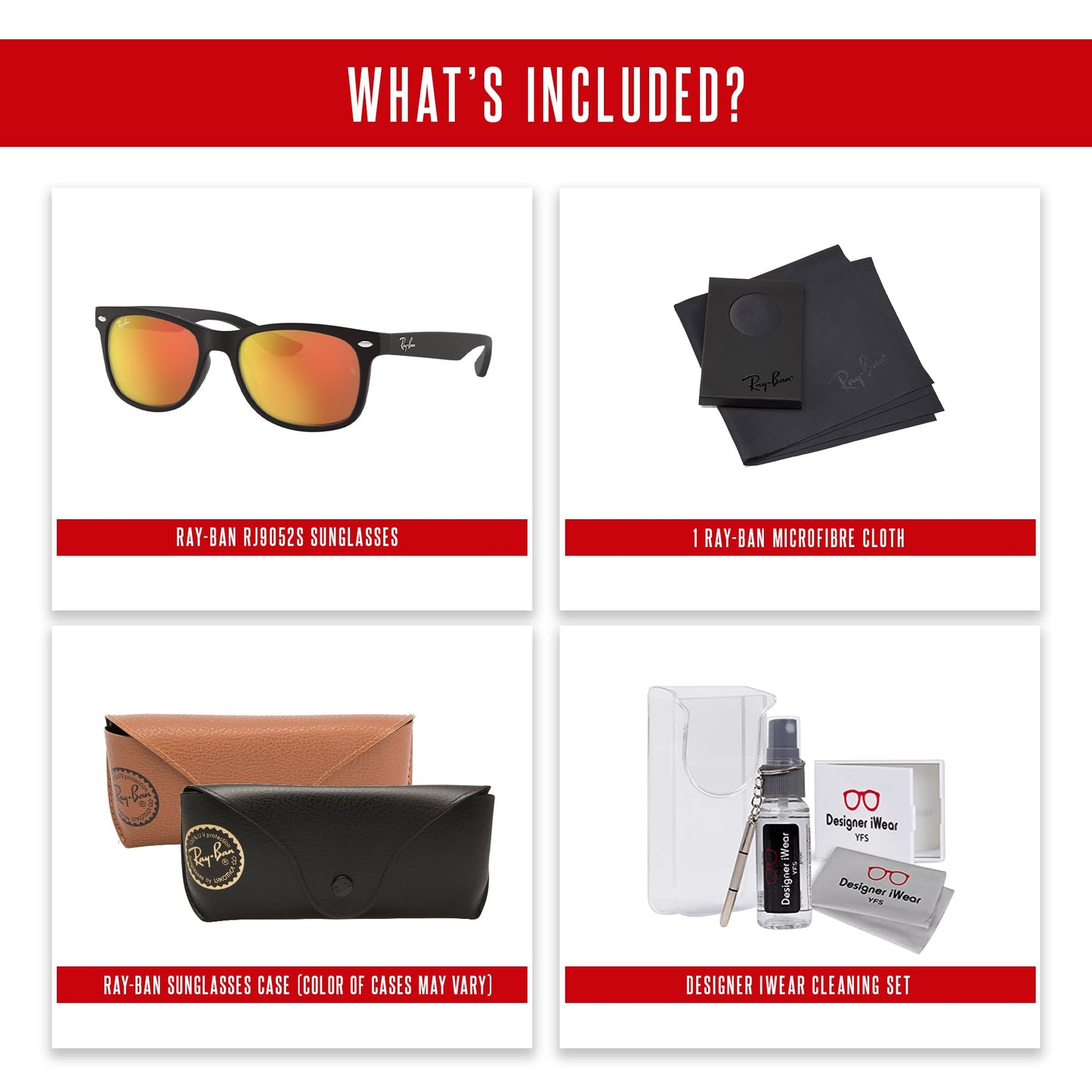 Ray-Ban Junior XS Kids' New Wayfarer RJ9052S Square Sunglasses for SMALL Boys and Girls + BUNDLE With DIW Kit