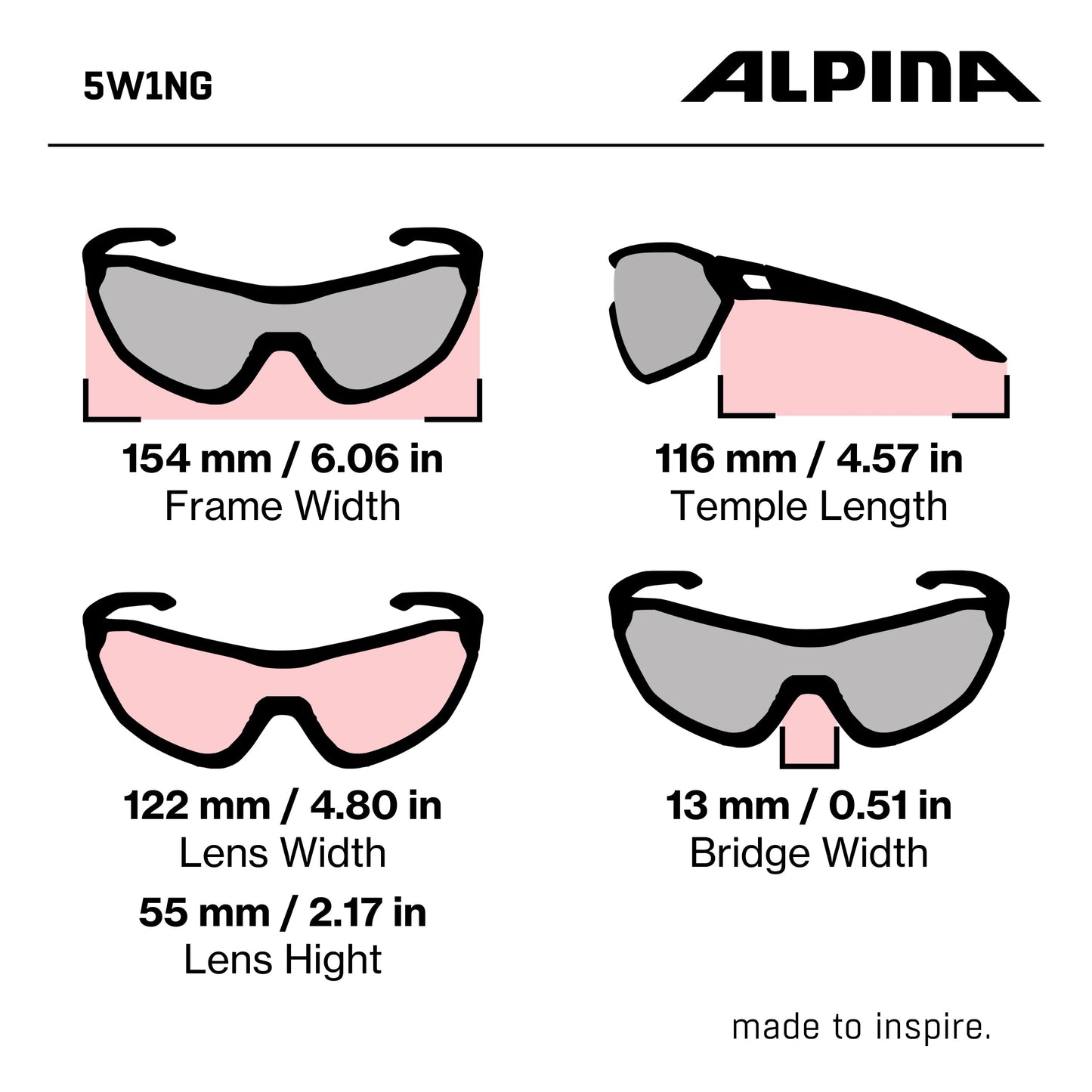 ALPINA Mirrored, 100% UV Protection Sport Sunglasses For Men & Women, Cycling/Running, Removeable Side Protection, 5W1NG