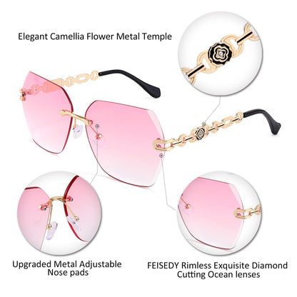 FEISEDY Classic Rimless Sunglasses Women Metal Frame Diamond Cutting Lens Sun Glasses B2567