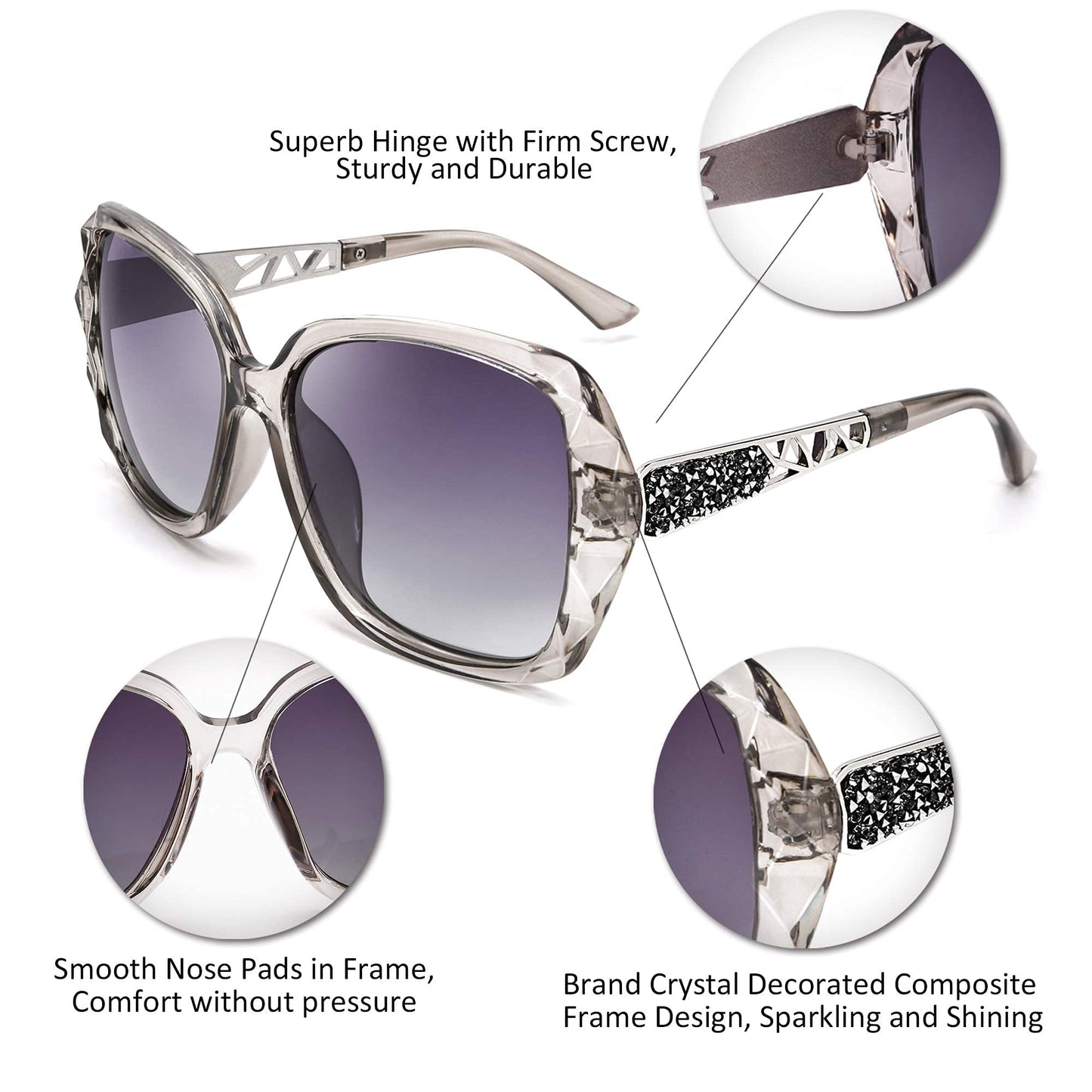 FEISEDY Polarized Women Square Sunglasses Sparkling Composite Shiny Frame B2289