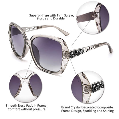 FEISEDY Polarized Women Square Sunglasses Sparkling Composite Shiny Frame B2289