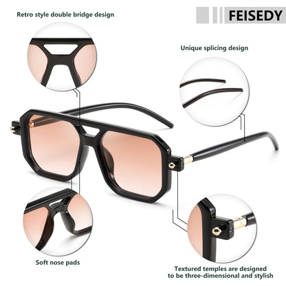 FEISEDY Vintage Square 70s Flat Aviator Sunglasses Women Men Classic Retro Stylish Frame UV400 Sunglasses B2622