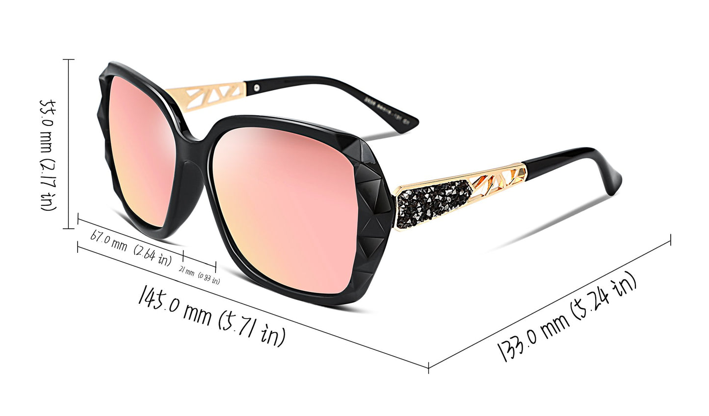 FEISEDY Polarized Women Square Sunglasses Sparkling Composite Shiny Frame B2289