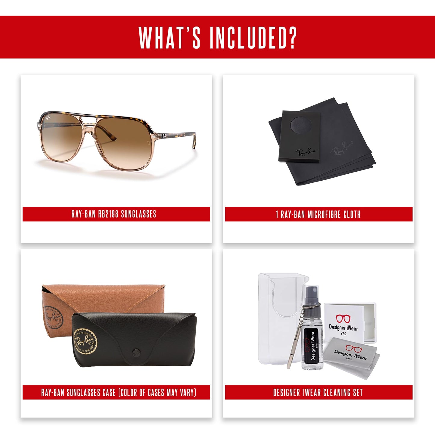 Ray-Ban Bill RB2198 Square Sunglasses for Men for Women + BUNDLE With Designer iWear Complimentary Eyewear Kit