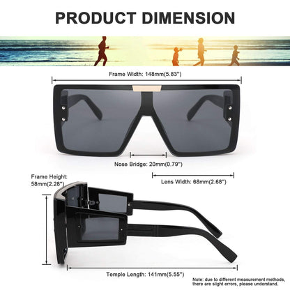 FEISEDY Square Oversized Flat Top Sunglasses With Side Lens Integrated For Women Men B4028