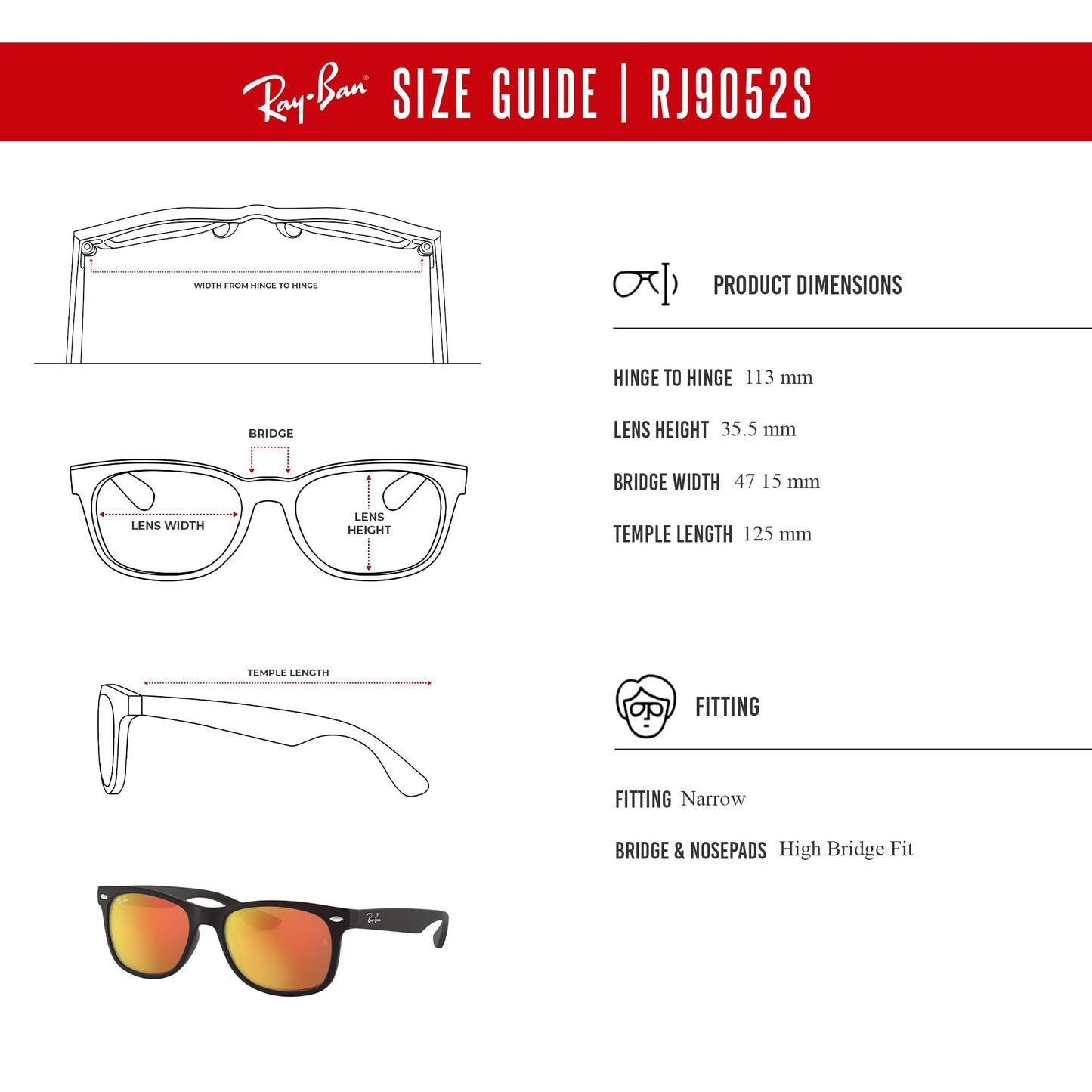 Ray-Ban Junior XS Kids' New Wayfarer RJ9052S Square Sunglasses for SMALL Boys and Girls + BUNDLE With DIW Kit