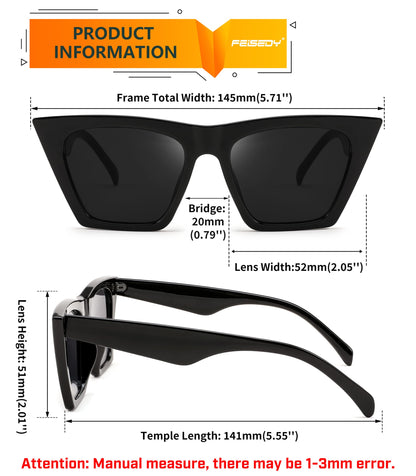 FEISEDY Vintage Square Cat Eye Sunglasses Women Trendy Cateye Sunglasses B2473