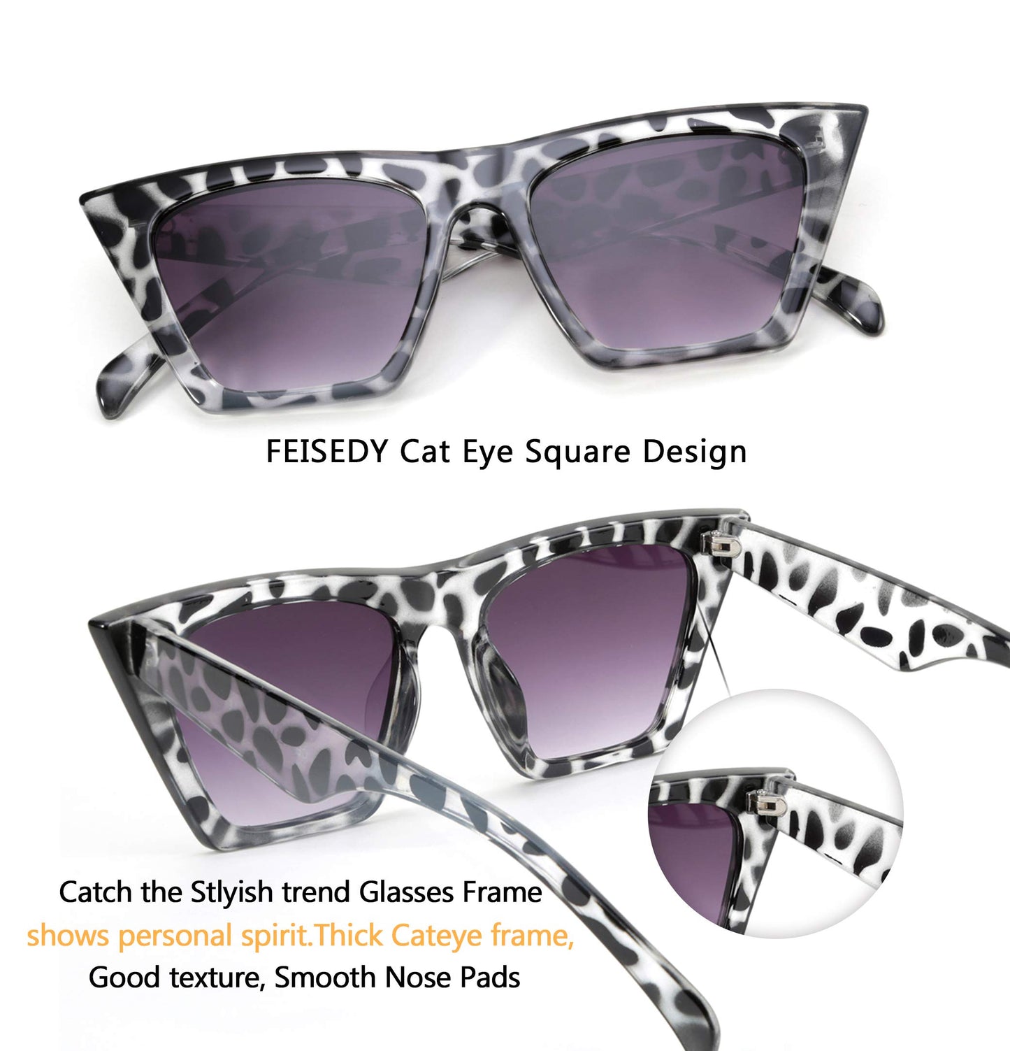 FEISEDY Vintage Square Cat Eye Sunglasses Women Trendy Cateye Sunglasses B2473