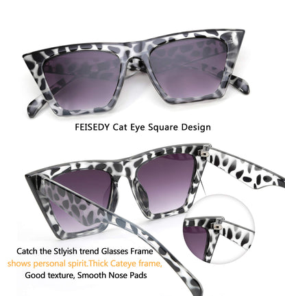 FEISEDY Vintage Square Cat Eye Sunglasses Women Trendy Cateye Sunglasses B2473
