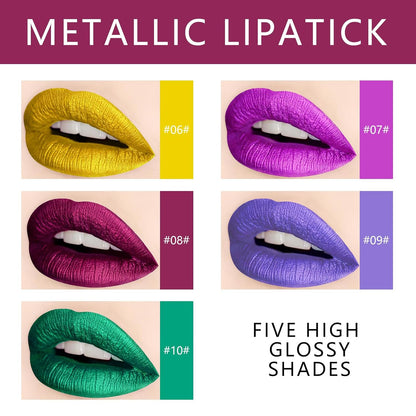 KYDA 10 Colors Lipstick Set, 5 Matte Velvet & 5 Shimmer Metallic Lips Color, Non-Stick Cup Long Wear Lip Glaze, High Pigmented Lipstick Cosmetic Gift Kit for Glossy and Full Matte Lip Gloss