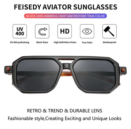 FEISEDY Vintage Square 70s Flat Aviator Sunglasses Women Men Classic Retro Stylish Frame UV400 Sunglasses B2622