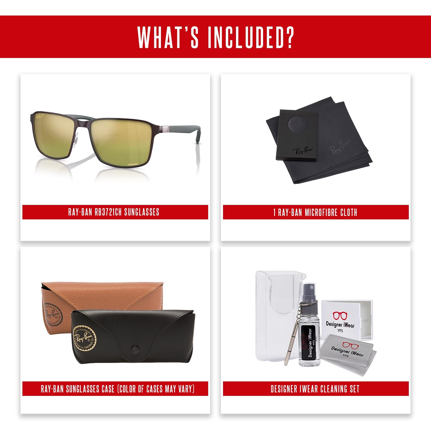 Ray-Ban RB3721CH Square Sunglasses for Men for Women + BUNDLE With Designer iWear Complimentary Eyewear Kit