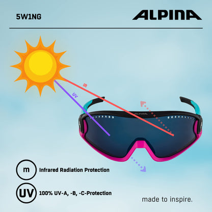 ALPINA Mirrored, 100% UV Protection Sport Sunglasses For Men & Women, Cycling/Running, Removeable Side Protection, 5W1NG