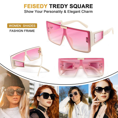 FEISEDY Square Oversized Flat Top Sunglasses With Side Lens Integrated For Women Men B4028
