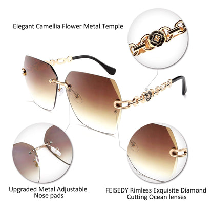FEISEDY Classic Rimless Sunglasses Women Metal Frame Diamond Cutting Lens Sun Glasses B2567