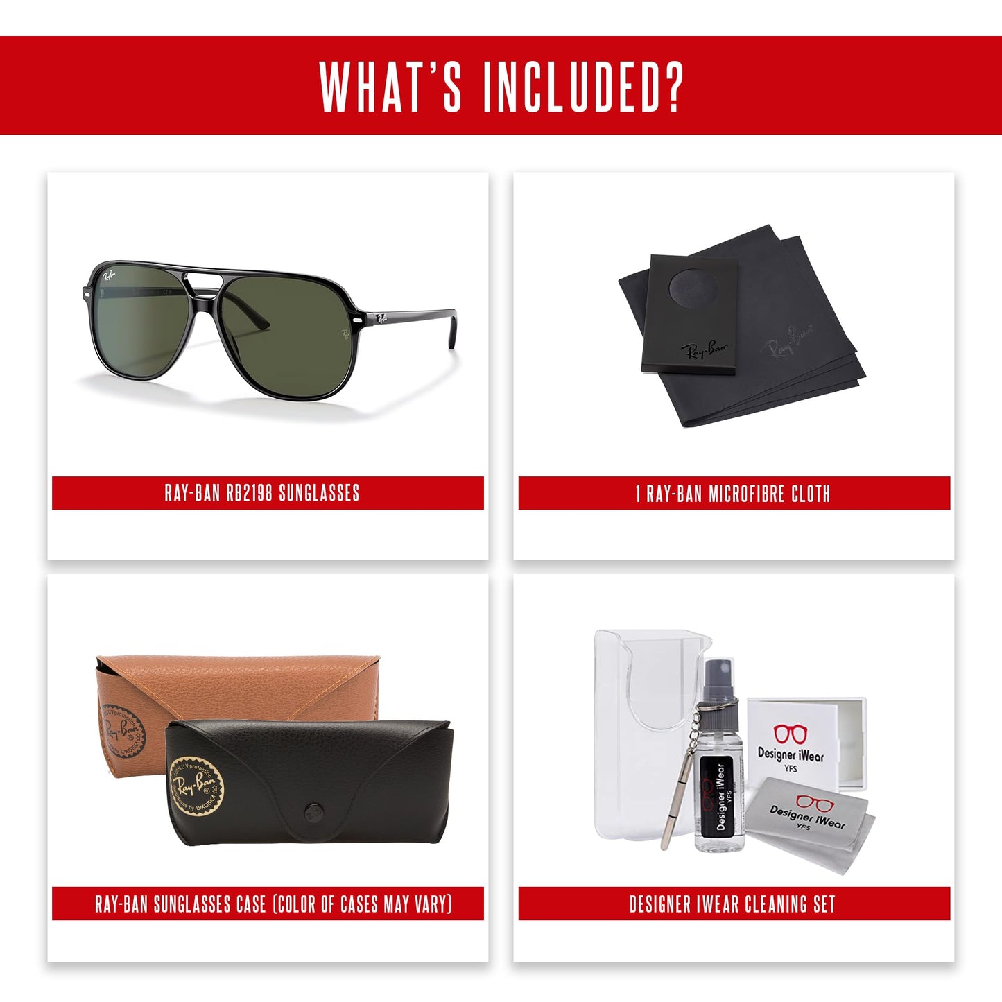 Ray-Ban Bill RB2198 Square Sunglasses for Men for Women + BUNDLE With Designer iWear Complimentary Eyewear Kit