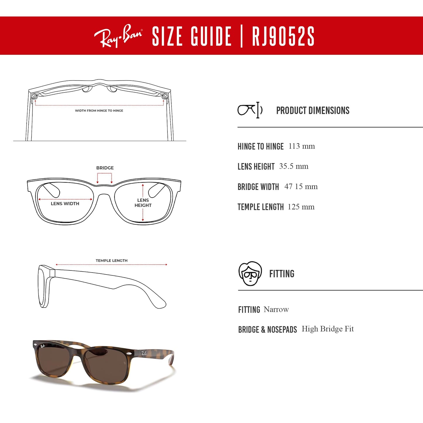 Ray-Ban Junior XS Kids' New Wayfarer RJ9052S Square Sunglasses for SMALL Boys and Girls + BUNDLE With DIW Kit