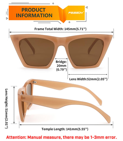 FEISEDY Vintage Square Cat Eye Sunglasses Women Trendy Cateye Sunglasses B2473