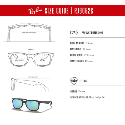 Ray-Ban Junior XS Kids' New Wayfarer RJ9052S Square Sunglasses for SMALL Boys and Girls + BUNDLE With DIW Kit