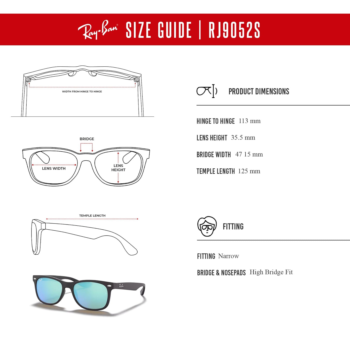 Ray-Ban Junior XS Kids' New Wayfarer RJ9052S Square Sunglasses for SMALL Boys and Girls + BUNDLE With DIW Kit
