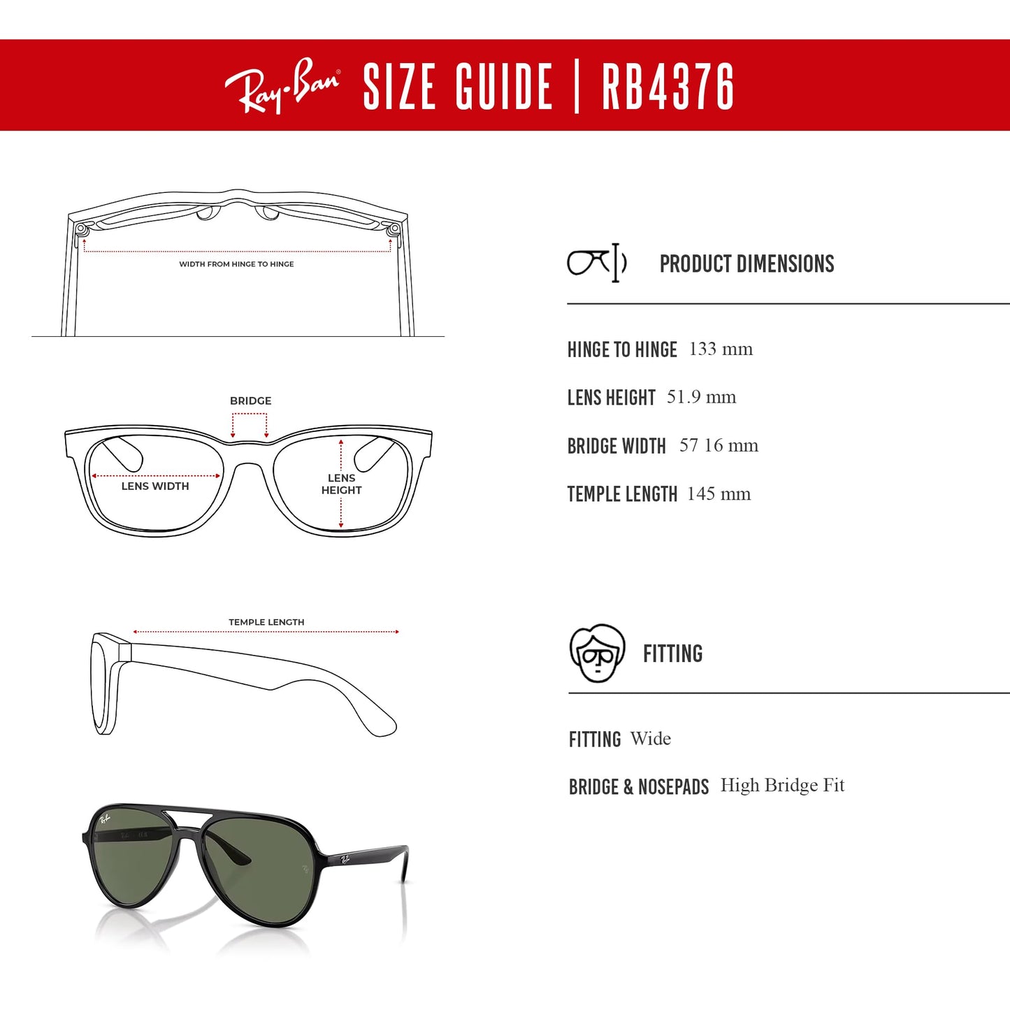 Ray-Ban RB4376 Aviator Sunglasses for Men for Women + BUNDLE With Designer iWear Complimentary Eyewear Kit