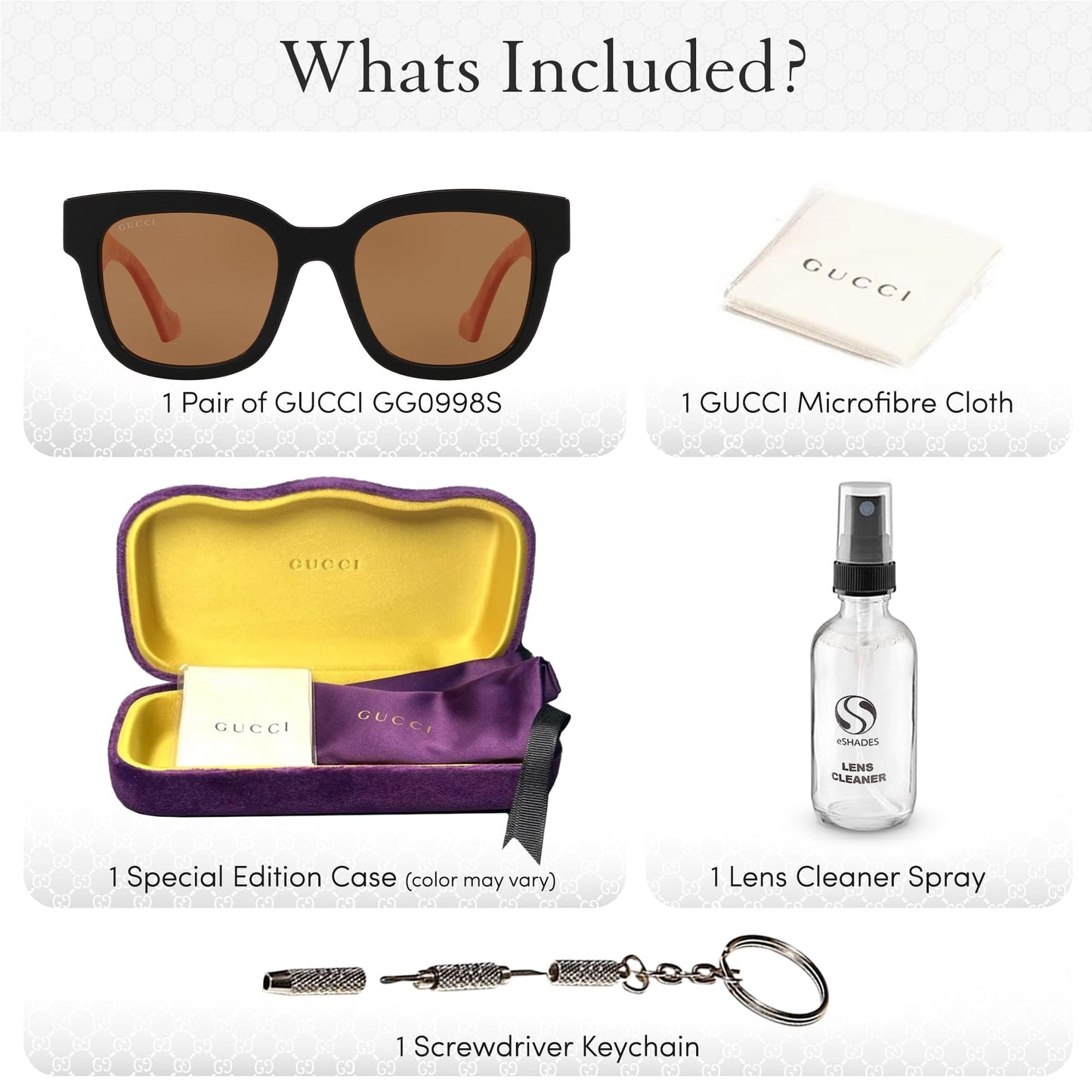 Gucci GG0998S Designer Fashion Sunglasses - Elegant, Sophisticated & Stylish Square Shape Eyewear with Luxury eSHADES Kit