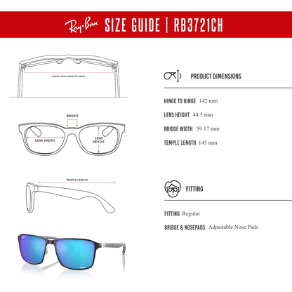 Ray-Ban RB3721CH Square Sunglasses for Men for Women + BUNDLE With Designer iWear Complimentary Eyewear Kit