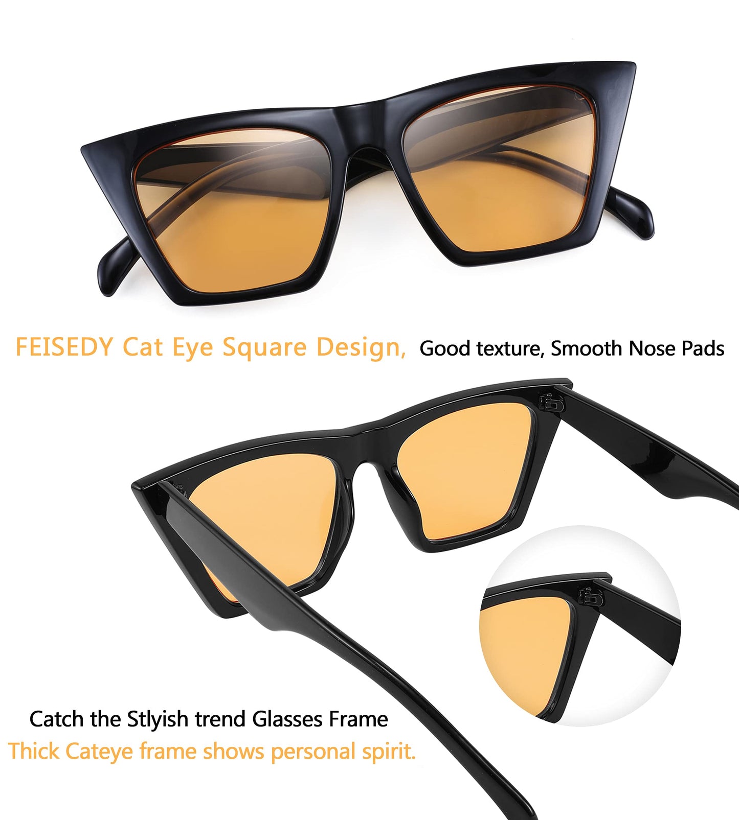 FEISEDY Vintage Square Cat Eye Sunglasses Women Trendy Cateye Sunglasses B2473