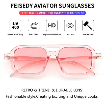 FEISEDY Vintage Square 70s Flat Aviator Sunglasses Women Men Classic Retro Stylish Frame UV400 Sunglasses B2622