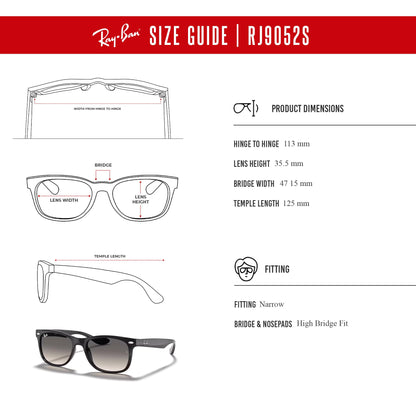Ray-Ban Junior XS Kids' New Wayfarer RJ9052S Square Sunglasses for SMALL Boys and Girls + BUNDLE With DIW Kit