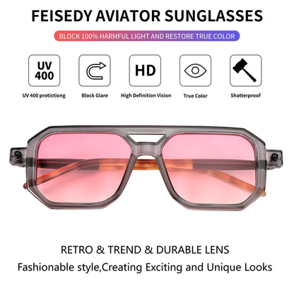 FEISEDY Vintage Square 70s Flat Aviator Sunglasses Women Men Classic Retro Stylish Frame UV400 Sunglasses B2622
