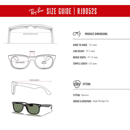 Ray-Ban Junior XS Kids' New Wayfarer RJ9052S Square Sunglasses for SMALL Boys and Girls + BUNDLE With DIW Kit
